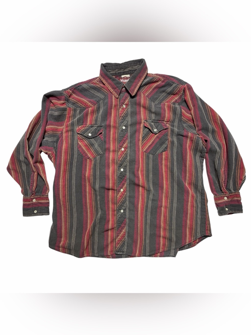 Vintage Wrangler Striped Pearl Snap Shirt 2XL Big Man Canvas Western Cowboy USA